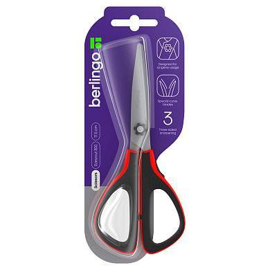 Ножницы Berlingo "Easycut 300", 17,5см, красные, мягкие вставки, европодвес (арт. 326316)