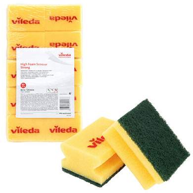 Губки VILEDA PROFESSIONAL профильные "Средняя жесткость" КОМПЛЕКТ 10 шт., желтые, ЗЕЛЕНЫЙ абразив, 9,5х7х4,5 см, 125604 (арт. 703628)