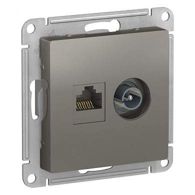 Schneider AtlasDesign мех. роз. коннек TV+комп СУ 1 мест. сталь (пл. осн. RG6+RJ45, 0,7dB) ATN000989 (арт. 662712)