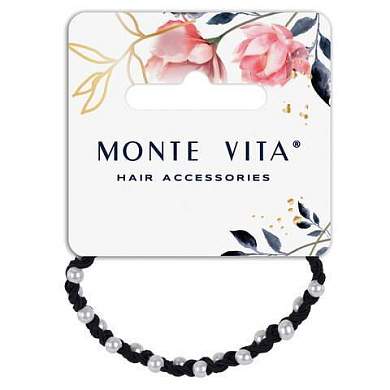 Резинка для волос с плетением, 0,5 см, с бусинами, чёрный, MONTE VITA, 457054 (арт. 457054)