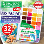 Краски акварельные BRAUBERG KIDS NEW, медовые, 32 цвета (24 базовых + 8 перламутр), квадратные кюветы, пластик. пенал с европодвесом, 192799 (арт. 192799)