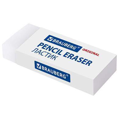 Ластик большой BRAUBERG EXTRA, 60х24х11 мм, белый, прямоугольный, экологичный ПВХ, картонный держатель, 228074 (арт. 228074)