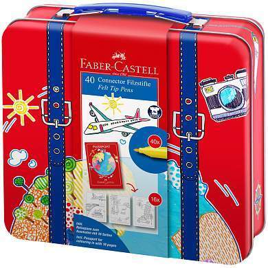 Набор для рисования Faber-Castell "Connector" 40 фломастеров+6 клипс+паспорт раскраск., метал. (арт. 306073)