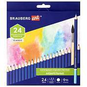 Карандаши художественные цветные акварельные BRAUBERG ART CLASSIC, 24 цвета, грифель 3,3 мм, 181530 (арт. 181530)