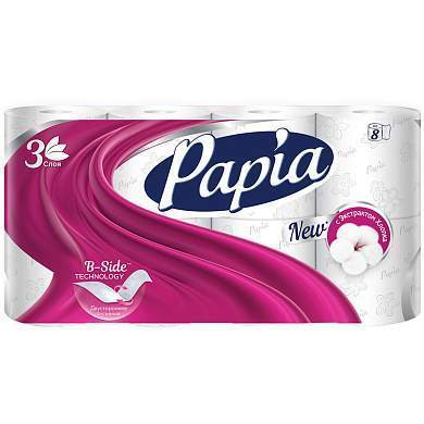 Бумага туалетная Papia, 3-слойная, 8шт., тиснение, белая (арт. 260068)
