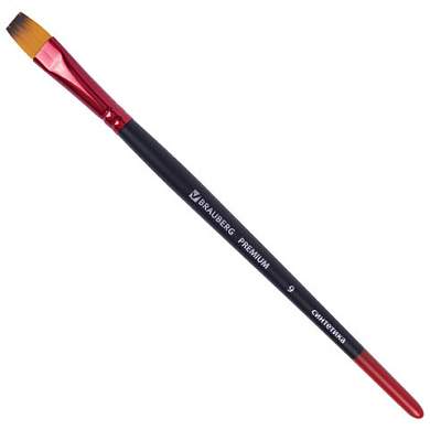 Кисть синтетика, плоская № 9, BRAUBERG PREMIUM, 201018 (арт. 201018)