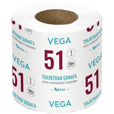 Бумага туалетная Vega, 1-слойная, 51м/рул., на втулке, с перф., с тиснением, белая (арт. 339244)