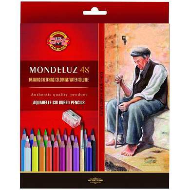 Карандаши акварельные Koh-I-Noor "Mondeluz Old Man", 48цв., заточен., кисть+точилка, картон, европодвес (арт. 307610)