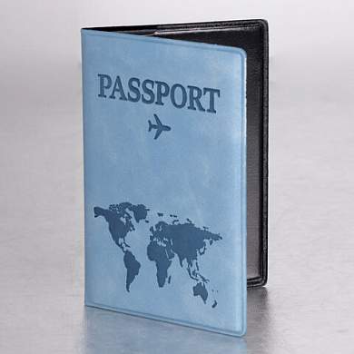 Обложка для паспорта "Passport Map", мягкая экокожа, голубая, STAFF, 238877 (арт. 238877)