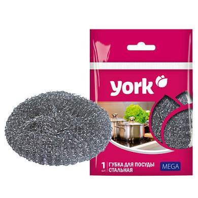 Губка (мочалка) металлическая, 40 г, МЕГА, для посуды, гриля, плиты, YORK, 003030 (арт. 703715)