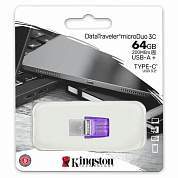 Флеш-диск 64 GB KINGSTON DataTraveler microDuo 3C, разъем USB 3.2, Type-C, фиолетовый, DTDUO3CG3/64GB (арт. 514072)