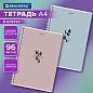 Тетрадь А4, 96 л., BRAUBERG, гребень, клетка, матовая ламинация, "Пастель_3" (микс в спайке), 405320 (арт. 405320)