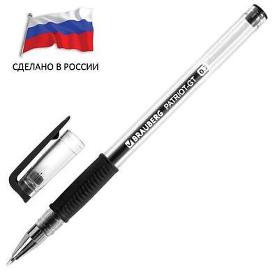 Ручка гелевая РОССИЯ "PATRIOT-GT", ЧЕРНАЯ, корпус прозрачный, узел 0,7 мм, линия письма 0,4 мм, BRAUBERG, 143960 (арт. 143960)