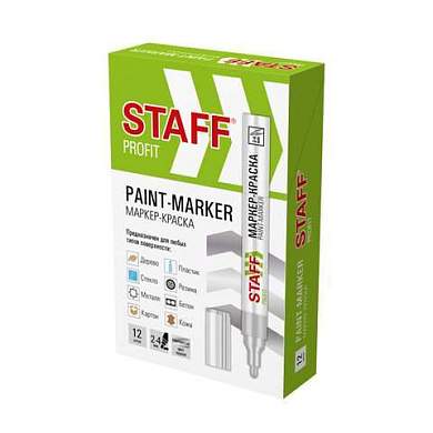 Маркер-краска лаковый (paint marker) 2-4 мм СЕРЕБРИСТЫЙ, НИТРО-ОСНОВА, STAFF PROFIT, для любых поверхностей, 152580 (арт. 152580)