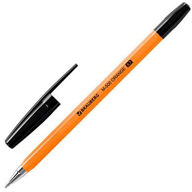 Ручка шариковая BRAUBERG "M-500 ORANGE", ЧЕРНАЯ, корпус оранжевый, узел 0,7 мм, линия письма 0,35 мм, 143449 (арт. 143449)