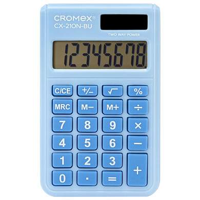 Калькулятор карманный CROMEX (КРОМЕКС) CX-210N-BU (96х62 мм), 8 разрядов, двойное питание, голубой, 273835 (арт. 273835)