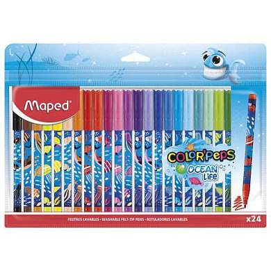 Фломастеры MAPED COLOR'PEPS "Ocean Life", 24 цвета, смываемые, вентилируемый колпачок, 845703 (арт. 152560)