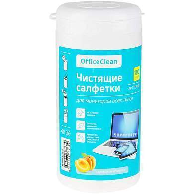 Салфетки чистящие влажные OfficeClean, для мониторов всех типов, в тубе, с ароматом абрикоса, 100шт. (арт. 325157)