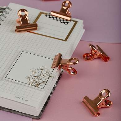Зажимы-бульдоги для бумаг 25мм, MESHU "Rose Gold", 6шт., бокс с европодвесом (арт. 328223)