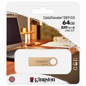 Флеш-диск 64 GB, KINGSTON DataTraveler SE9 G3 USB 3.2, металлический корпус, золотой, DTSE9G3/64GB (арт. 514073)