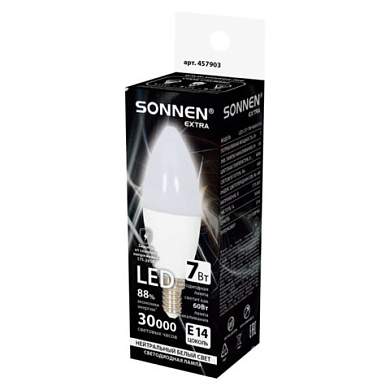Лампа светодиодная SONNEN EXTRA, 7 (60) Вт, Е14, свеча, нейтральный белый, 30000 ч, LED C37-7W-4000-Е14, 457903 (арт. 457903)