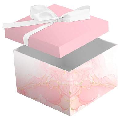 Коробка складная подарочная MESHU "Pink marble", (15*15*15см), с лентой, отд фольгой (арт. 382896)