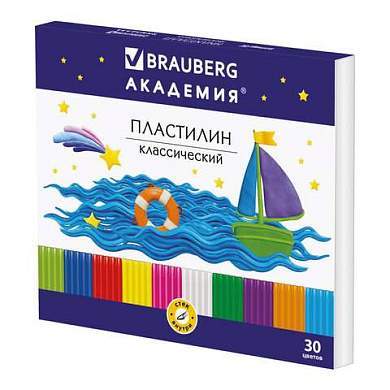 Пластилин классический BRAUBERG "АКАДЕМИЯ", 30 цветов, 600 г, со стеком, ВЫСШЕЕ КАЧЕСТВО, 105900 (арт. 105900)