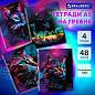 Тетради ДЭК А5 48 л. КОМПЛЕКТ 4 шт., BRAUBERG, гребень, клетка, TWIN лак, "Neon Cats", 404660 (арт. 404660)