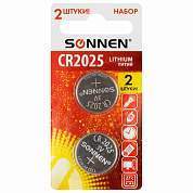 Батарейки литиевые SONNEN Lithium CR2025, "таблетки, дисковые, кнопочные", КОМПЛЕКТ 2 шт., блистер, 457139 (арт. 457139)