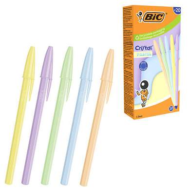 Ручка шариковая BIC "Cristal Pastel", СИНЯЯ, корпус ассорти, узел 1,0 мм, линия 0,32 мм, 302550 (арт. 144773)