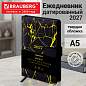 Ежедневник датированный 2027, А5, 138x213 мм, BRAUBERG "Goldy", под кожу, магнитная застежка, цветной срез, черный, 117898 (арт. 117898)