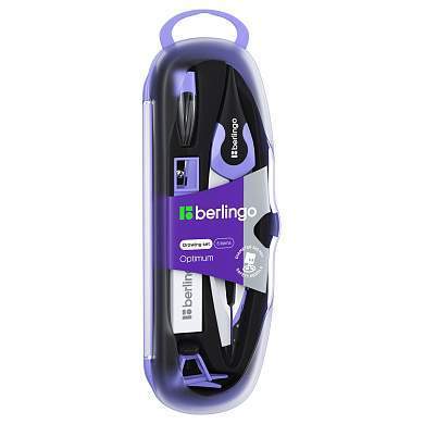 Готовальня Berlingo "Optimum", 5 предметов, циркуль 135мм, пластиковый футляр, фиолетовый (арт. 314457)