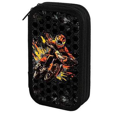 Пенал ЮНЛАНДИЯ, 2 отделения, ламинированный картон, конгрев, 19х11 см, "Fire moto", 273496 (арт. 273496)