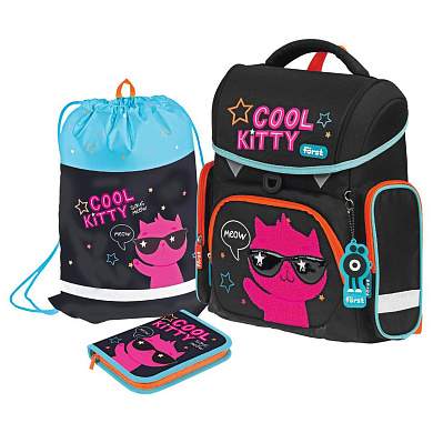 Ранец Först F-Set "Cool kitty" 35*29*16см, 1 отделение, 3 кармана, анатомическая спинка, пенал, мешок для обуви (арт. 349569)