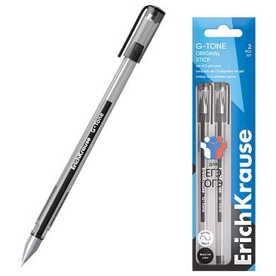Ручки гелевые для ЕГЭ и ОГЭ ERICH KRAUSE G-Tone Stick Original, 0,5 мм, ЧЕРНЫЕ, набор 2 штуки, 39516 (арт. 144566)