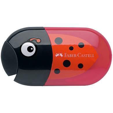 Точилка пластиковая с ластиком Faber-Castell "Ladybug" 2 отверстия, контейнер (арт. 286098)