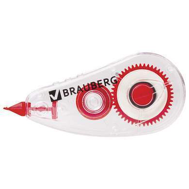 Корректирующая лента BRAUBERG RED POWER, 5 мм х 6 м, корпус прозрачный, механизм перемотки, европодвес, 220641 (арт. 220641)