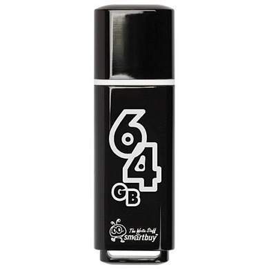 Флеш-диск 64 GB, SMARTBUY Glossy, USB 2.0, черный, SB64GBGS-K (арт. 512795)