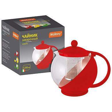 Чайник заварочный 1200мл, стекло/пластик,фильтр нерж сталь,цвета микс Variato-1200ML, 910103 Mallony (арт. 345971)