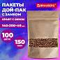 Пакет Дой-Пак с замком ZIP LOCK, крафт с окном 50 мм, 140 х 200 + 40 мм, 100 штук 150 мкм, BRAUBERG, 700690 (арт. 700690)