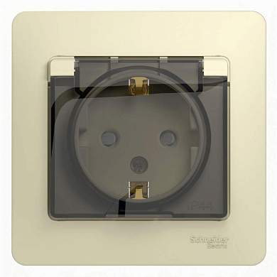 Schneider GLOSSA роз. СУ 1 мест. беж. (пласт. осн., земля, шторки, крышка, IP44) GSL000248 (арт. 423821)
