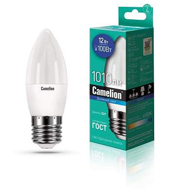Camelion Свеча E27 12W(980lm 220°) 6500K 6K матов. 107x38 пластик LED12-C35/865/E27 (арт. 695002)
