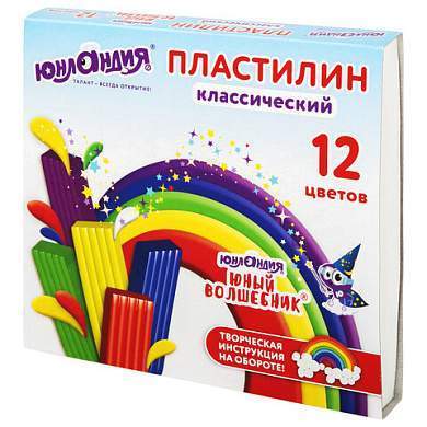 Пластилин классический ЮНЛАНДИЯ "ЮНЫЙ ВОЛШЕБНИК", 12 цветов, 240 г, со стеком, 106506 (арт. 106506)