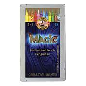 Карандаши с многоцветным грифелем цельнографитные Koh-I-Noor "Progresso Magic 8772", 12шт., заточен., в лаке, металл. коробка (арт. 324474)