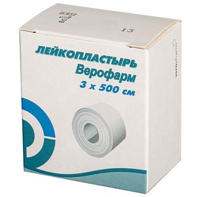 Лейкопластырь рулонный ВЕРОФАРМ, 3х500 см, тканевая основа, картонная коробка, 20024111 (арт. 630605)