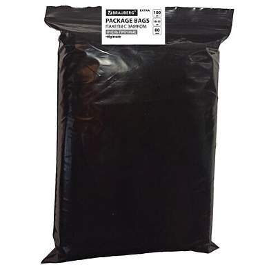 Пакеты ZIP-LOCK ОЧЕНЬ ПРОЧНЫЕ, комплект 100 шт., 100x150 мм, ПВД, 80 мкм., ЧЁРНЫЕ, BRAUBERG, 608932 (арт. 608932)