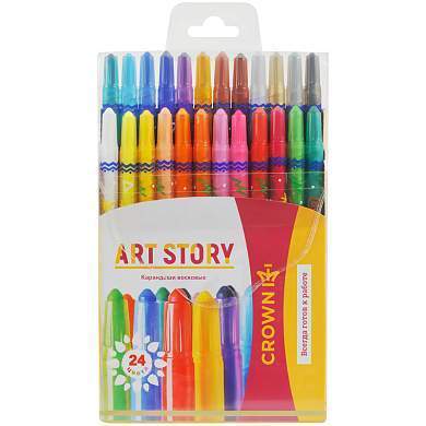 Карандаши восковые Crown "ArtStory", 24цв., выкручивающийся стержень, ПВХ, европодвес (арт. 225402)