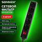 Сетевой фильтр SONNEN U-3513, 5 розеток, с заземлением, выключатель, 10 А, 3 м, черный, 513489 (арт. 513489)