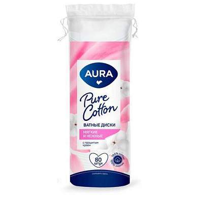 Ватные диски КОМПЛЕКТ 80 шт., AURA, двусторонние, ш/к 20698, 13114 (арт. 117592)