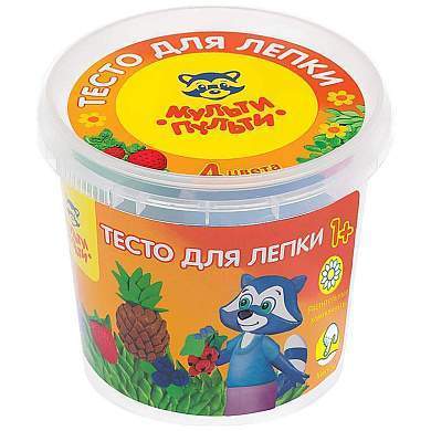 Тесто для лепки Мульти-Пульти "Енот на каникулах", 04 цвета*60г, пластиковый стакан (арт. 242995)